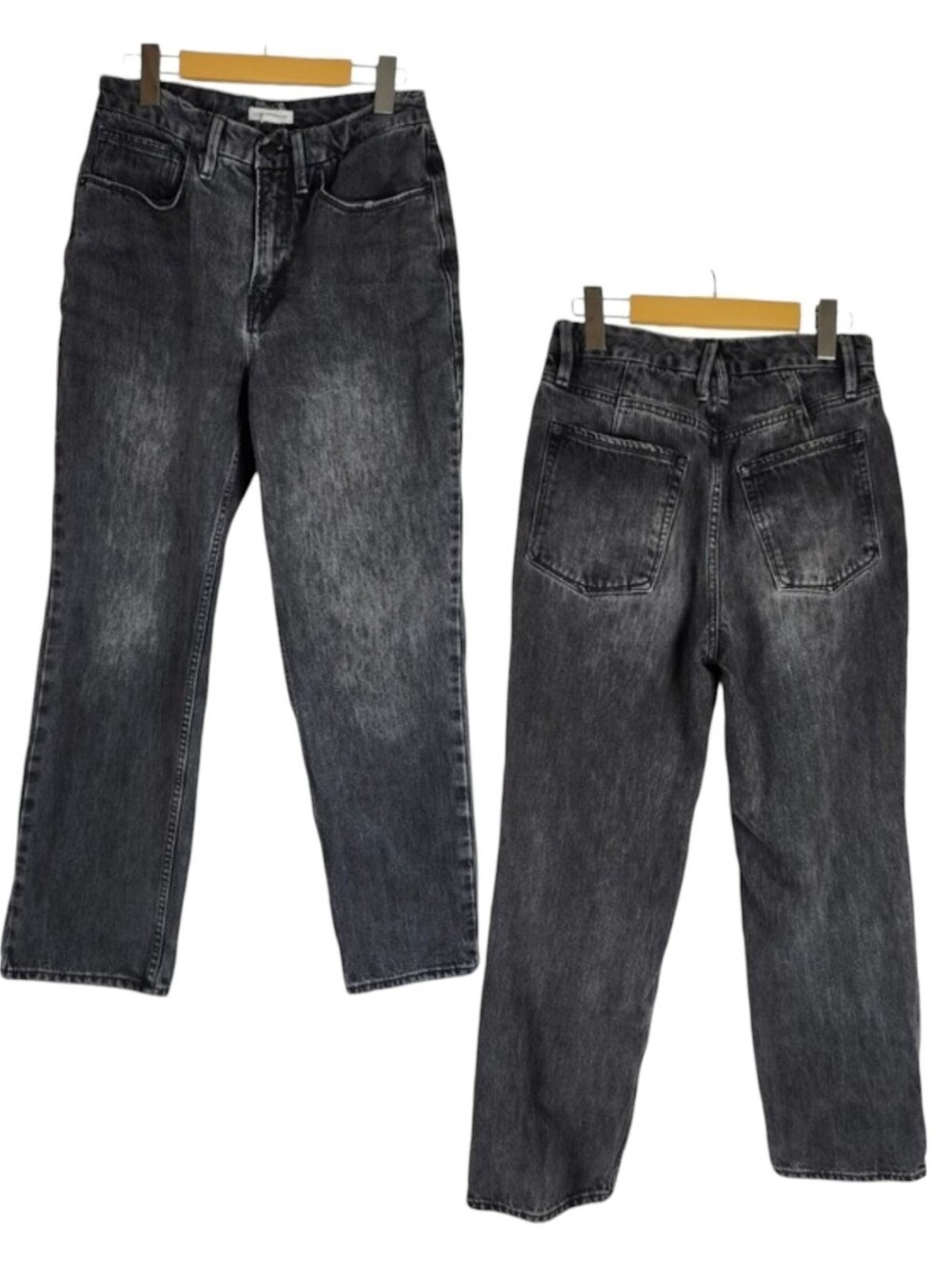Good American Womens Relaxed Straight Leg Black Wash Distressed Jeans Size 4 27